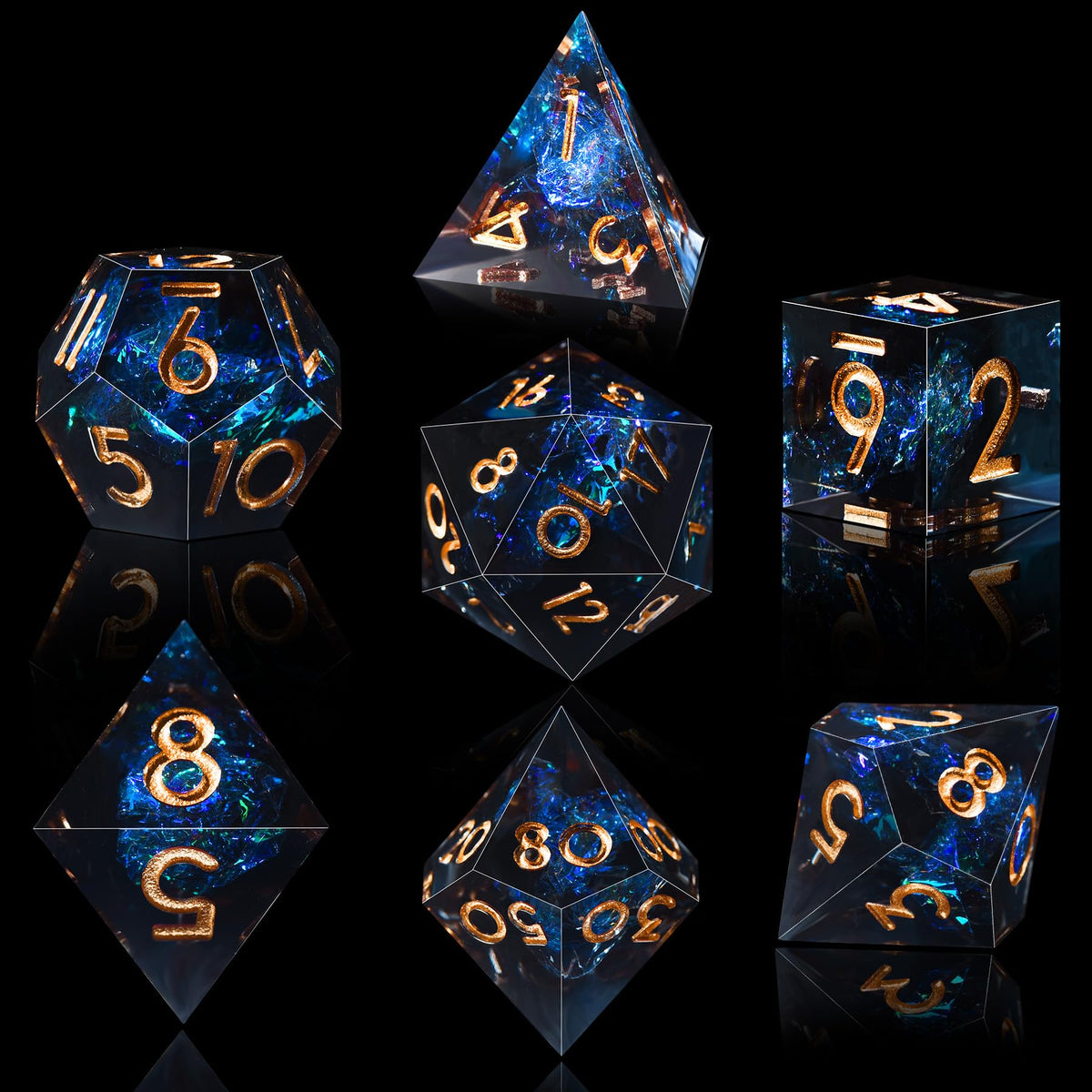 7-Die RPG Dice Set, Handmade Sharp Edge Polyhedral Dice