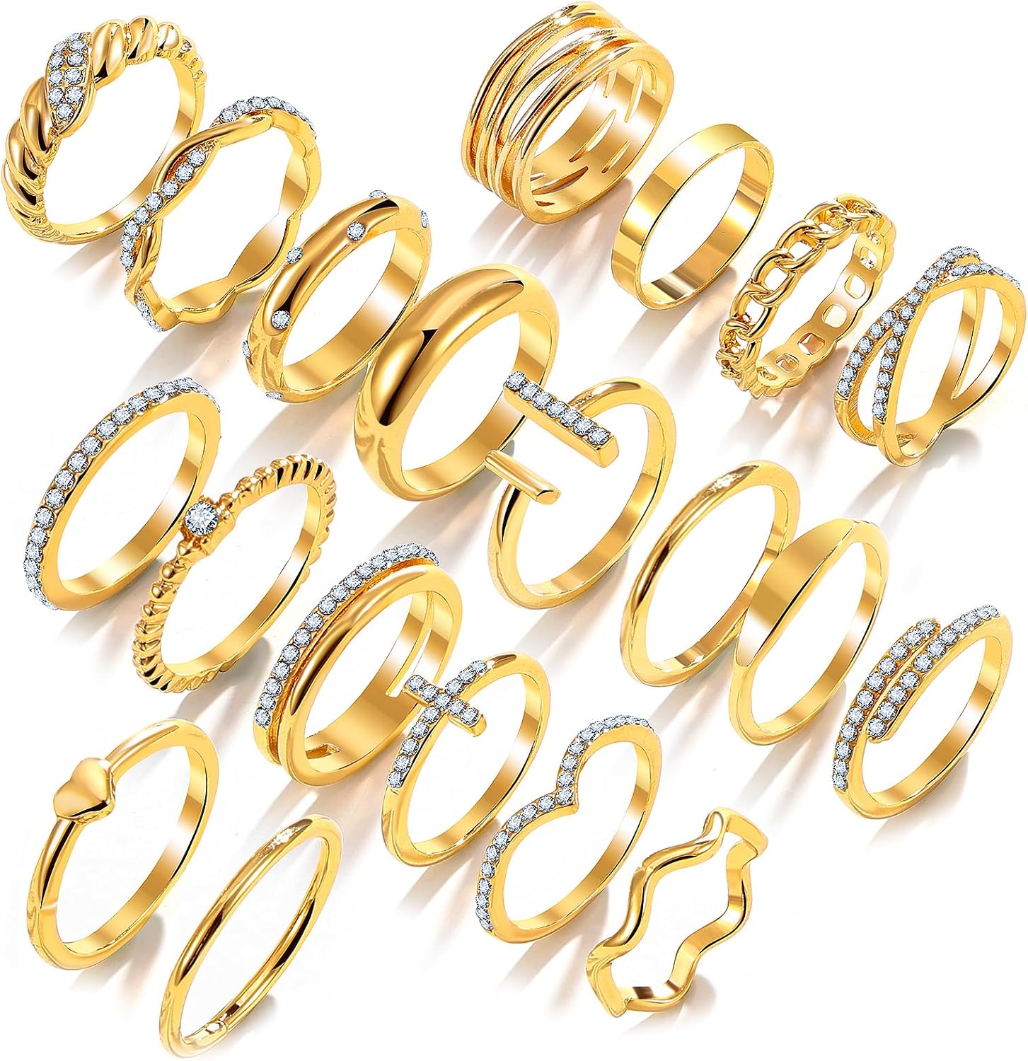 20Pcs Stackable Rings for Women, Gold Black Silver Knuckle Ring Set, Dainty Chunky Statement Rings for Daily Wear