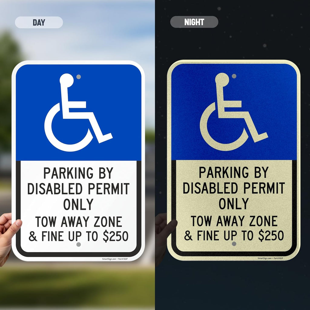 Basics 18 x 12 inch “Parking By Disabled Permit, Tow-Away Zone” Handicap Parking Sign, 120 mil Aluminum Composite