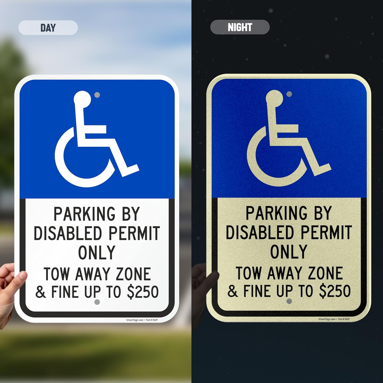 Basics 18 x 12 inch “Parking By Disabled Permit, Tow-Away Zone” Handicap Parking Sign, 120 mil Aluminum Composite