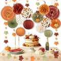 Fall Thanksgiving Decorations 20 PCS Maple Leaf Orange Decor | Tissue Pom Poms Paper Fans Lanterns Garland for