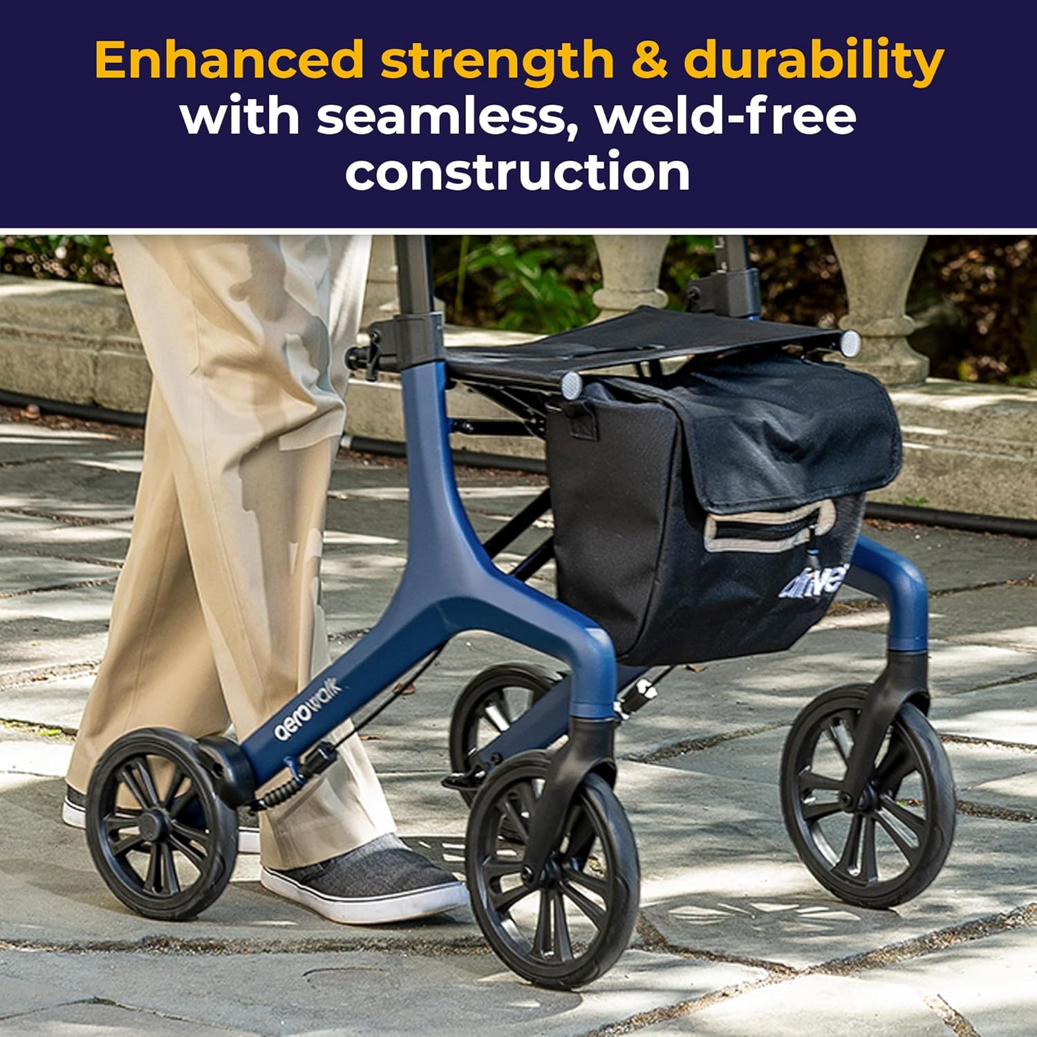 AeroWalk Ultra-Lite Rollator with Seat, Lightweight Adult Walkers with 4 Wheels, Folding Rolling Walker for Women