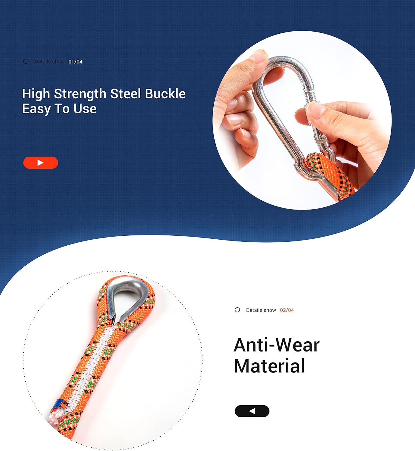 Climbing Rope, Dynamic Rock Climbing Rope, Braided Polyester Arborist Rigging Rope, Escape Equipment in