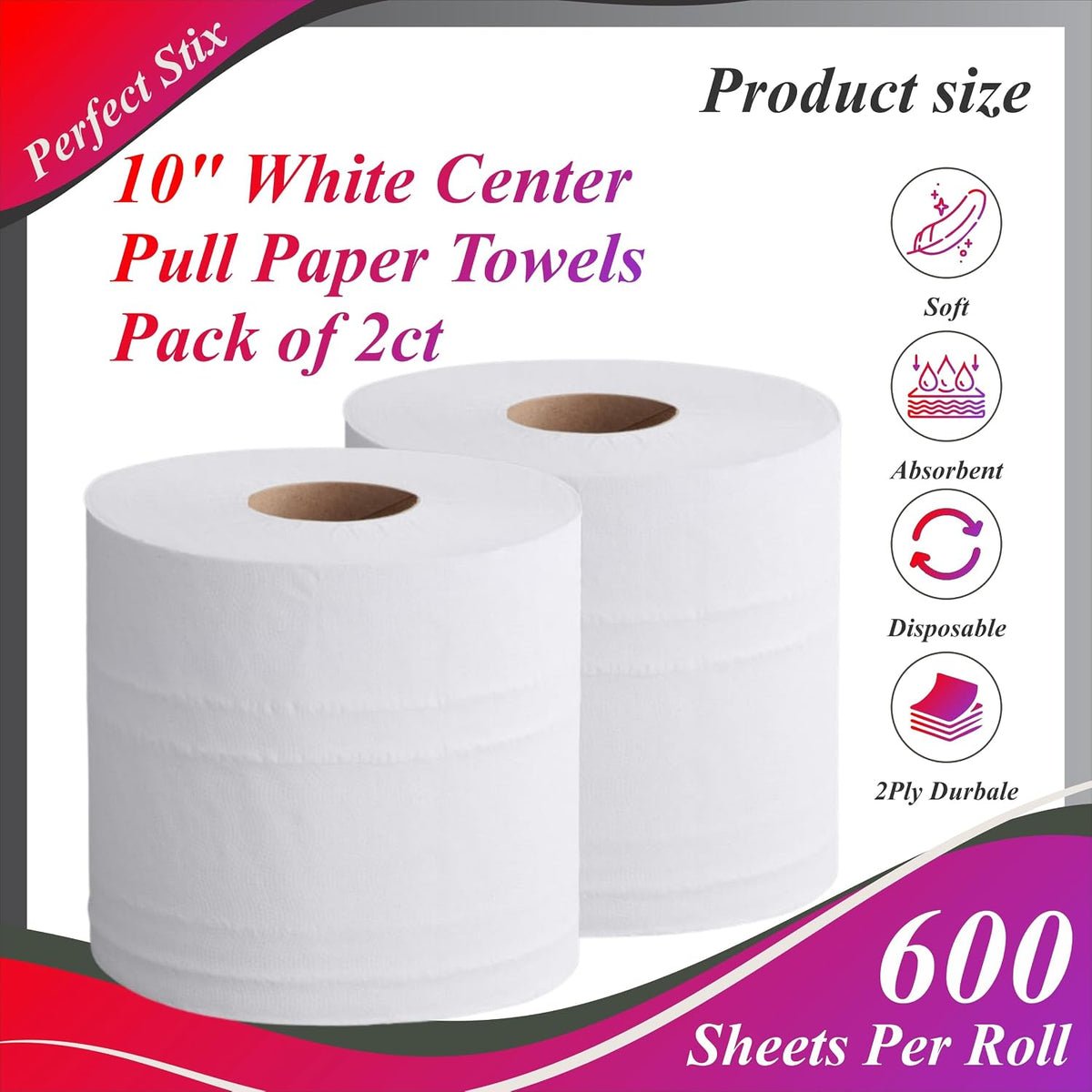 10" White Center Pull Paper Towels- Pack of 2ct-600 Sheets Per Roll