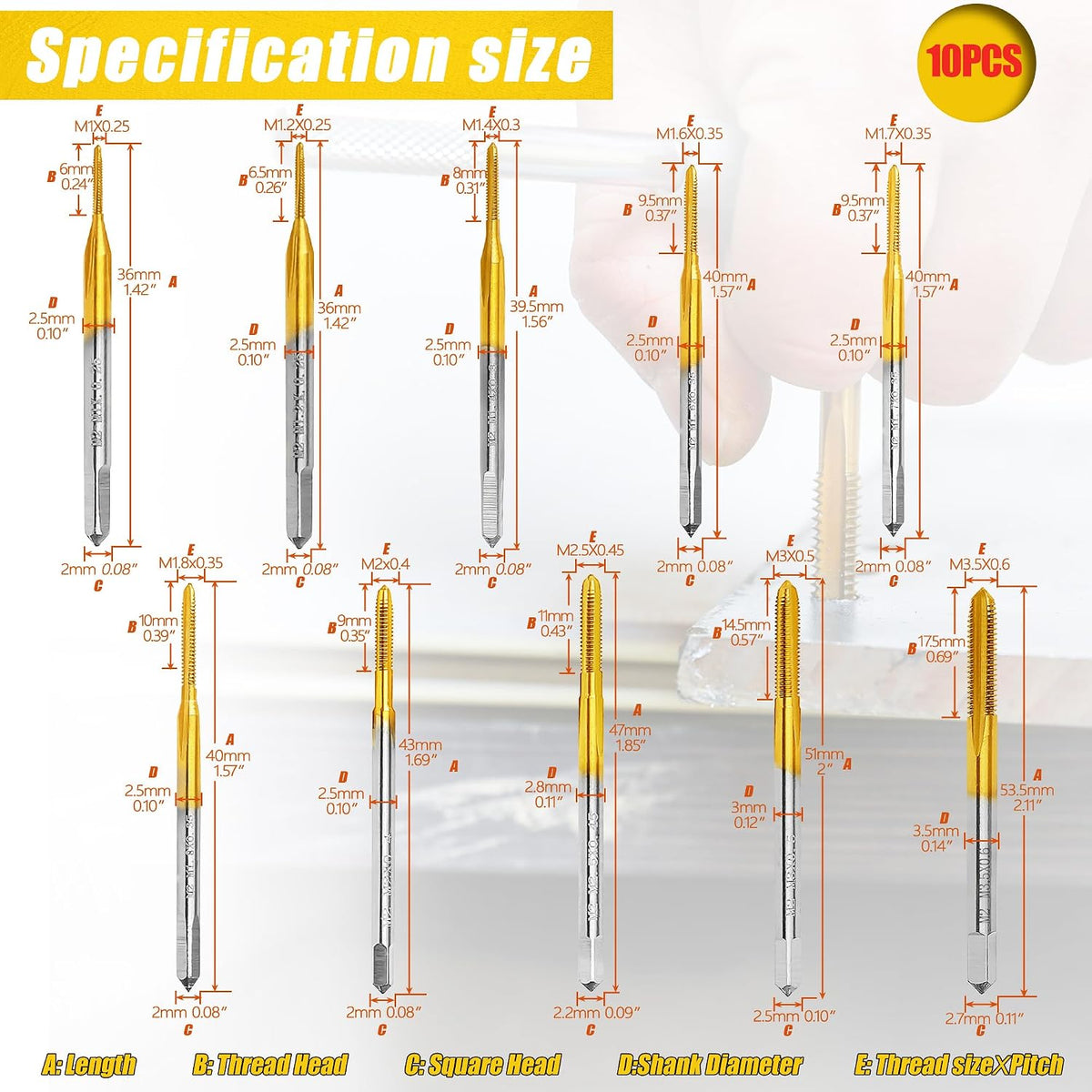 10pcs Micro Metric Taps Bits Set with 1Pc Tap Wrench for Metal M1-M3.5