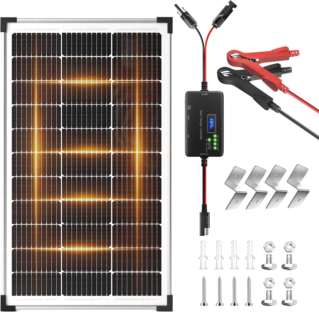 100W 12V Solar Panel Kit with 20A Smart Charge Controller | Waterproof, Digital Voltage Display, Smart Safety
