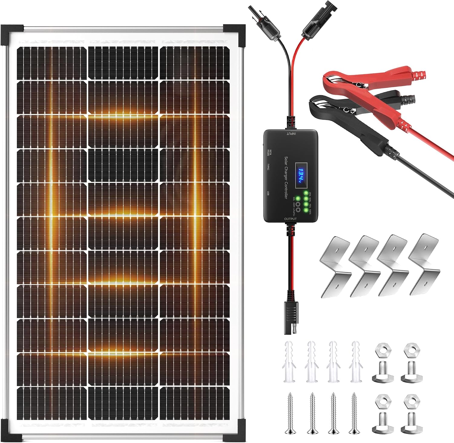 100W 12V Solar Panel Kit with 20A Smart Charge Controller | Waterproof, Digital Voltage Display, Smart Safety