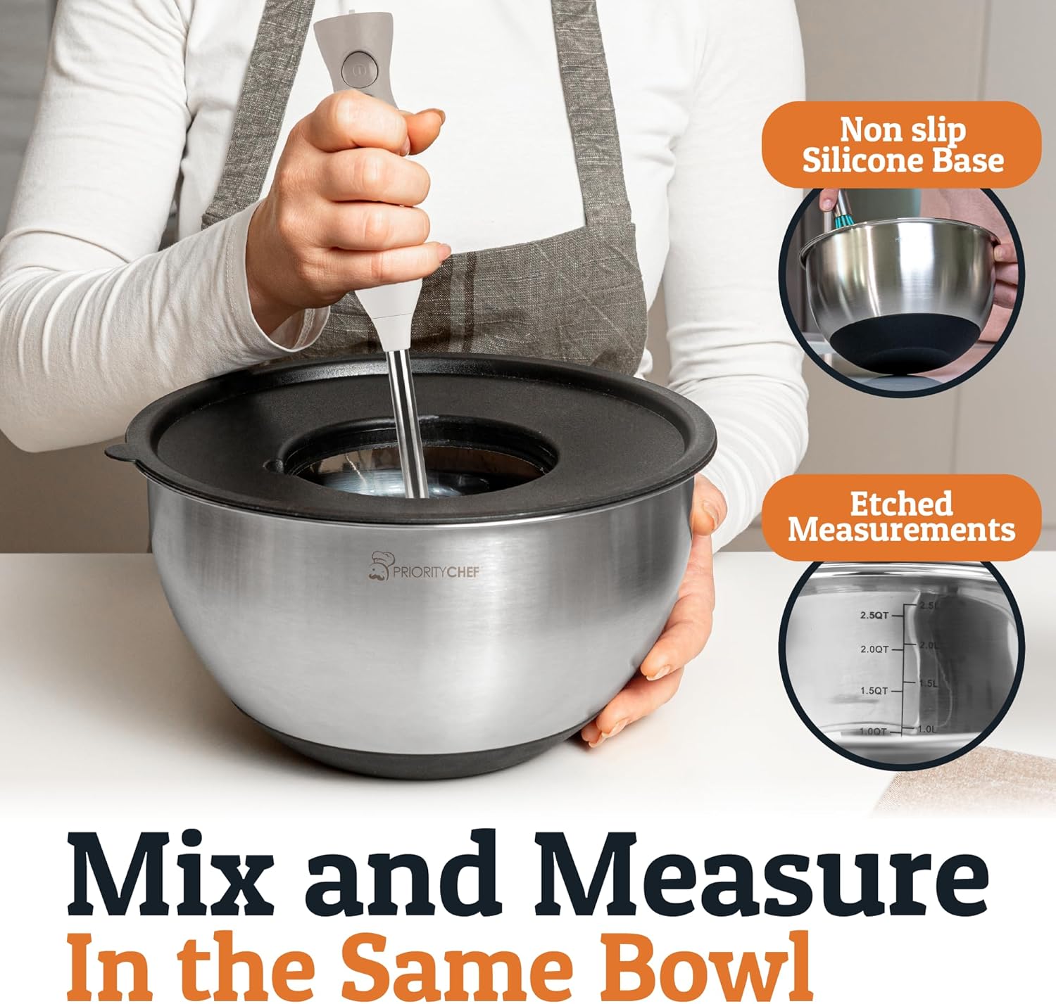 Stainless Steel Mixing Bowls with Lids Set, 3 Grater Attachments, Airtight Lids, Non-Slip Silicone Base Mixing Bowl