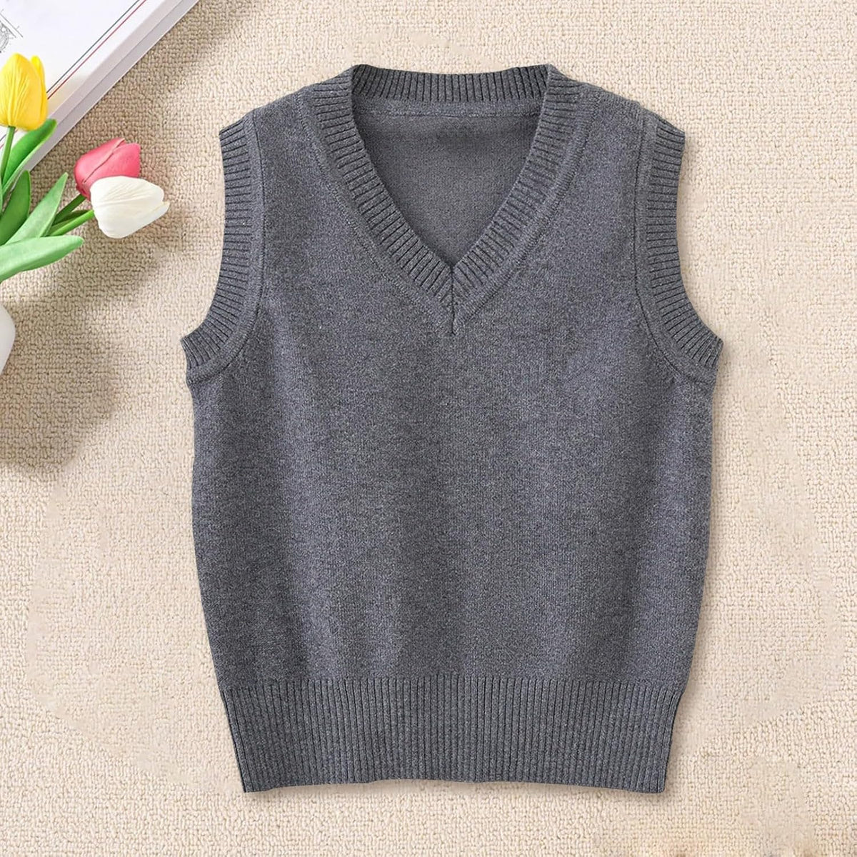 Boys Sweater Vest 100% Cotton School Uniform Vests for Girls Boy Toddler Kids Knit Fall Winter Clothes