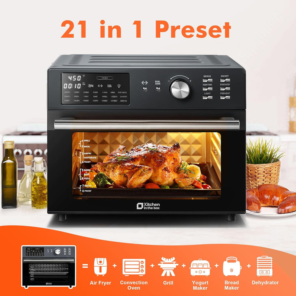 32Qt Extra Large Air Fryer Toaster Oven, 21-in-1 Rotisserie Convection Oven | dual cook，21 preset