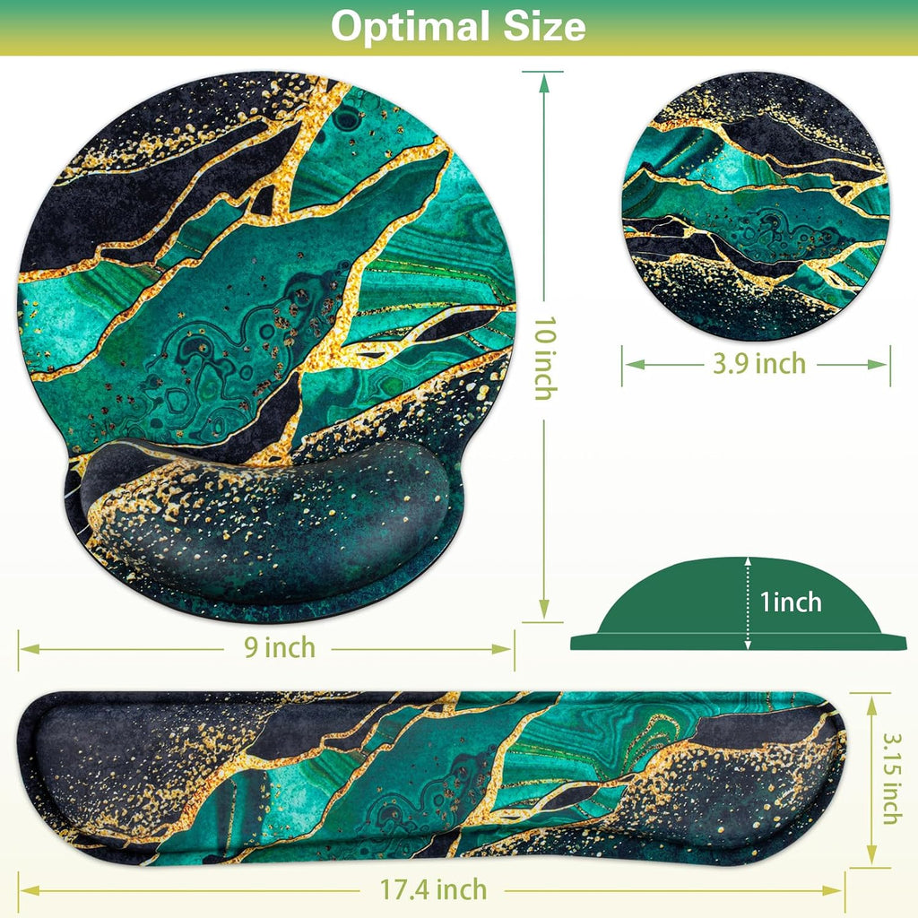 Mouse Pad Green with Wrist Rest Set, 3-in-1 Wrist Support Mousepad | Gaming Mat Pad with Anti-Skid Base,Ergonomic
