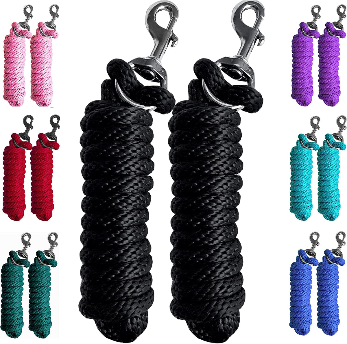 Pack of 2 Solid Poly Lead Rope for Horses & Livestock – 10 Foot Long and 5/8 inch Thick - Replaceable Heavy-Duty Bolt