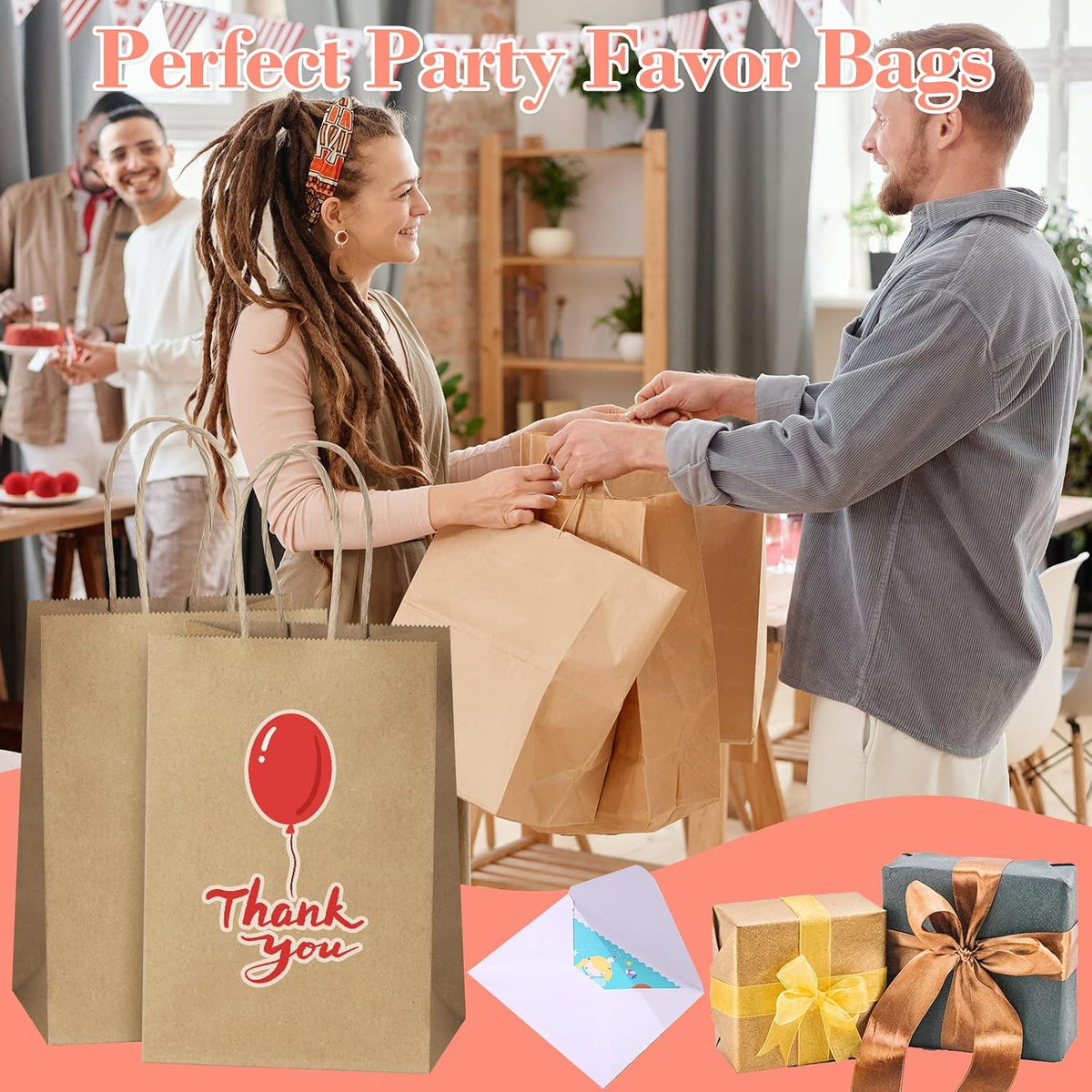 45Pcs Brown Paper Bags with Handles, Assorted Sizes Gift Bags Kraft