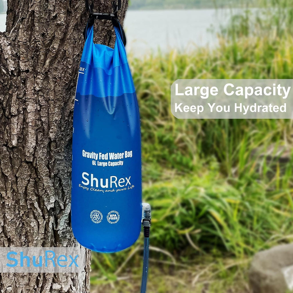 6L Gravity-Fed Water Bag for Sawyer Survival Water Filter Straw | 1.5 Gal Large Gravity Water Bladder Compatible with