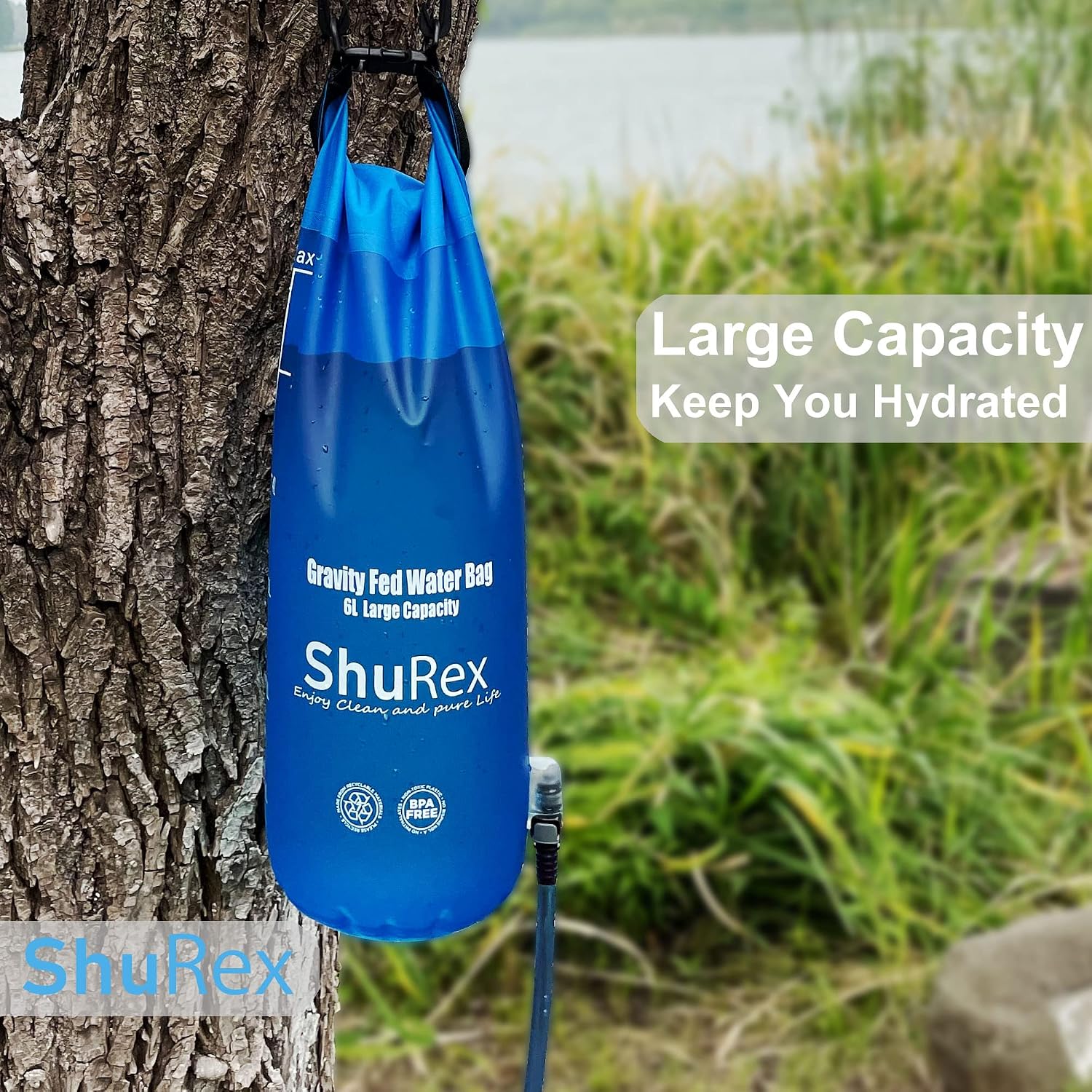 6L Gravity-Fed Water Bag for Sawyer Survival Water Filter Straw | 1.5 Gal Large Gravity Water Bladder Compatible with