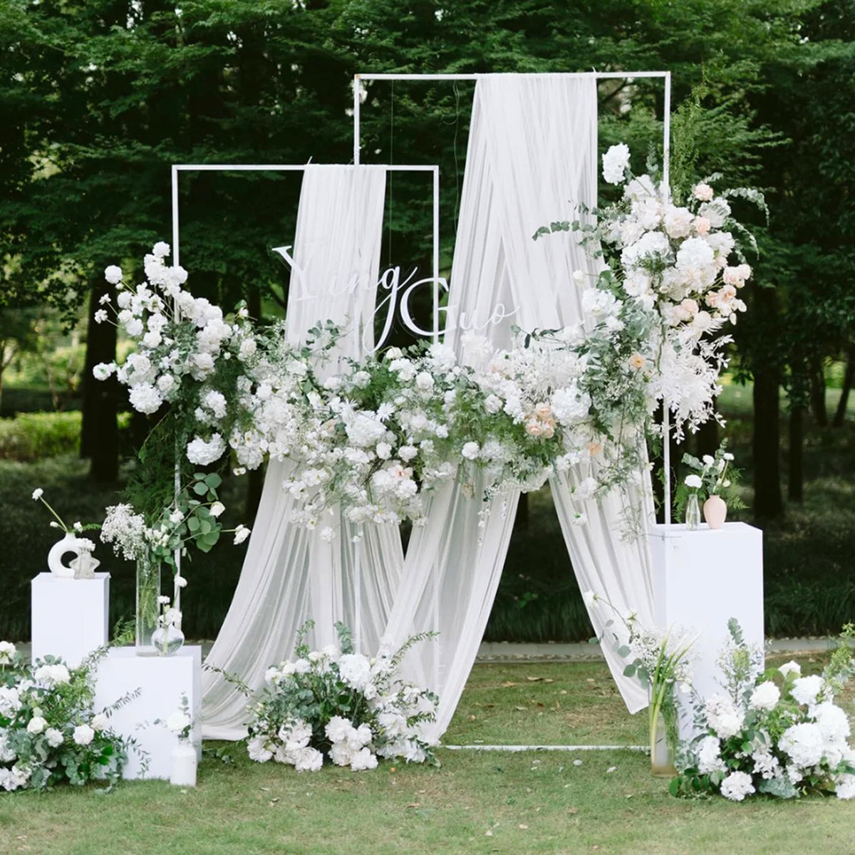 White Wedding Arch Draping Fabric Backdrop Drapes Sheer 6 Panels