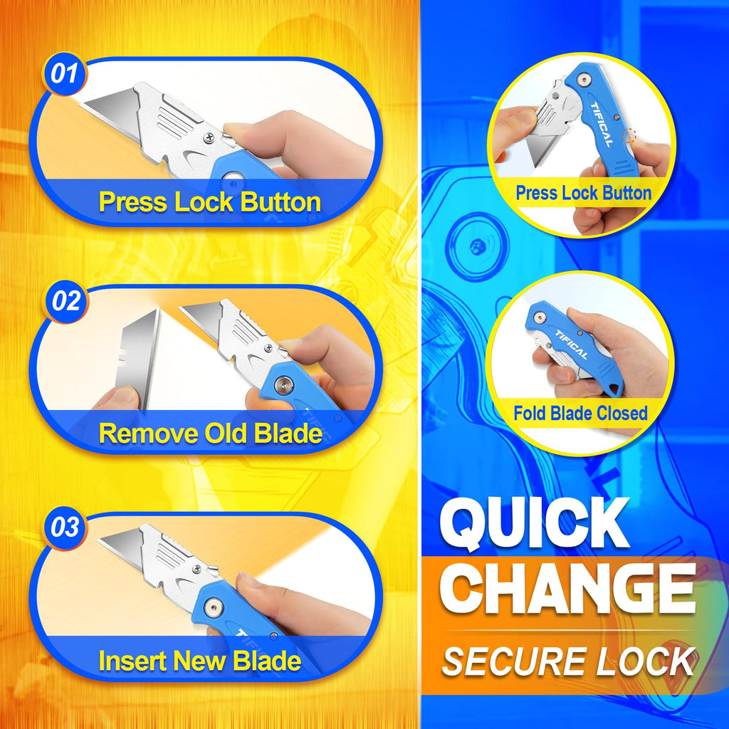 4Pack Box Cutter Retractable, Folding Utility Knife with 10 Blades
