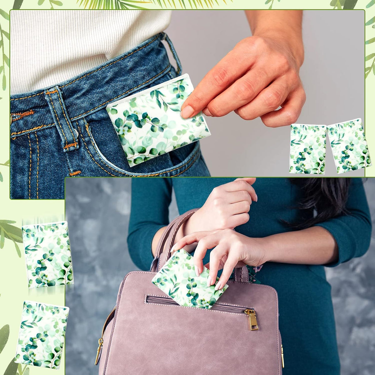100 Pcs Travel Tissue Packs Bulk 3 Ply Pocket,Eucalyptus Leave