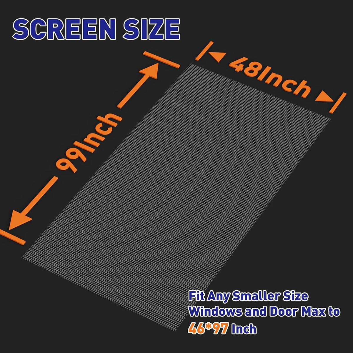 Heavy-Duty Window Screen Mesh, Screen Replacement for Windows & Doors, 48"W x 99"L
