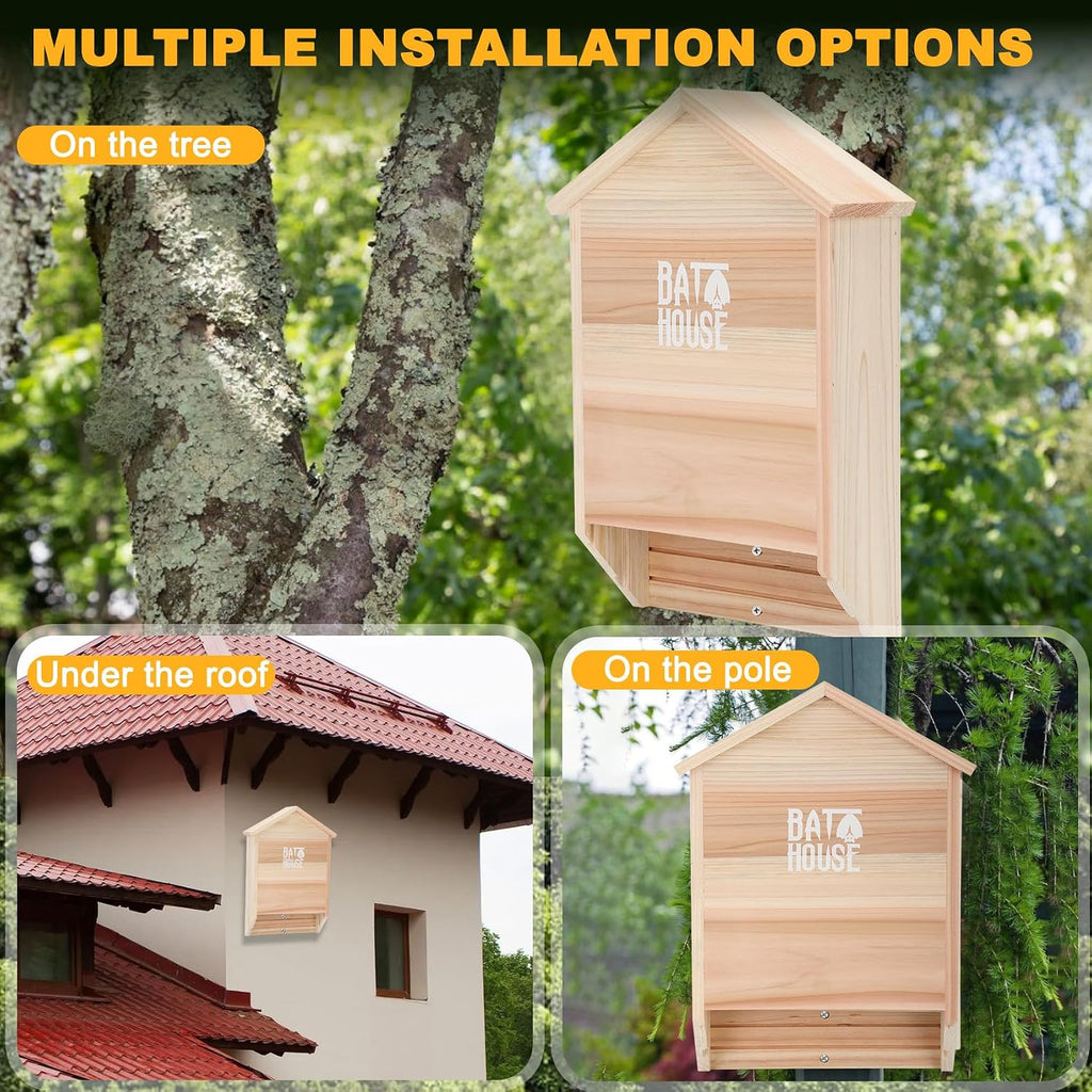 Bat Houses for Outdoors - 15" Big Bat Box 2 Chamber Cedar Wood Bat Houses for Outside & Tree - Perfectly Designed to