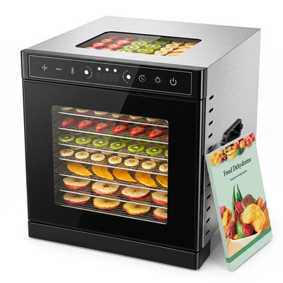 700W Food Dehydrator Machine 8-Tray, Max 212°F Adjustable Temp & 24H Timer, Dual-Layer Stainless Steel Food Dryer