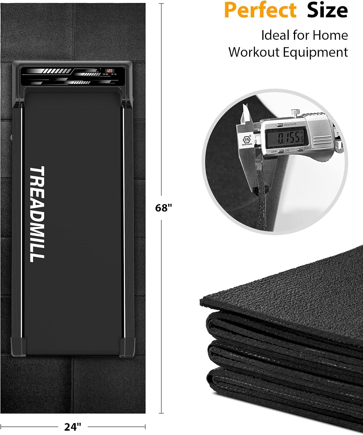 Foldable Rubber Treadmill Mat - Exercise Bike Mat with Waterproof | Non-Slip, Shock Absorption, Exercise Equipment