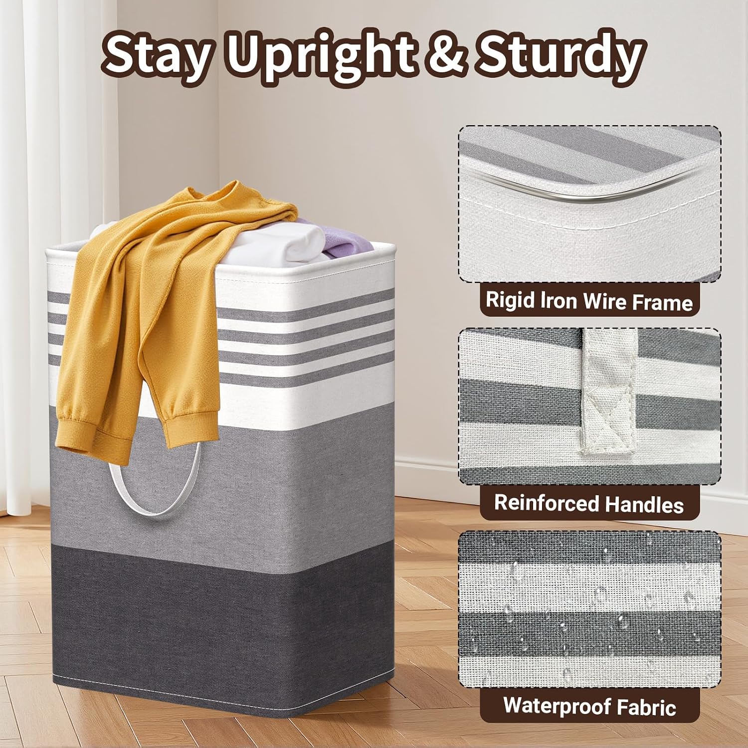 2 Pack Laundry Baskets, Collapsible Dirty Clothes Laundry Hampers | with Reinforced Handles, Waterproof Coating, 2