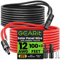 12 AWG Solar Extension Cable, 100FT Red/Black Tinned Copper PV Wire | 100 Feet Tinned Copper PV Wire Pair with Male