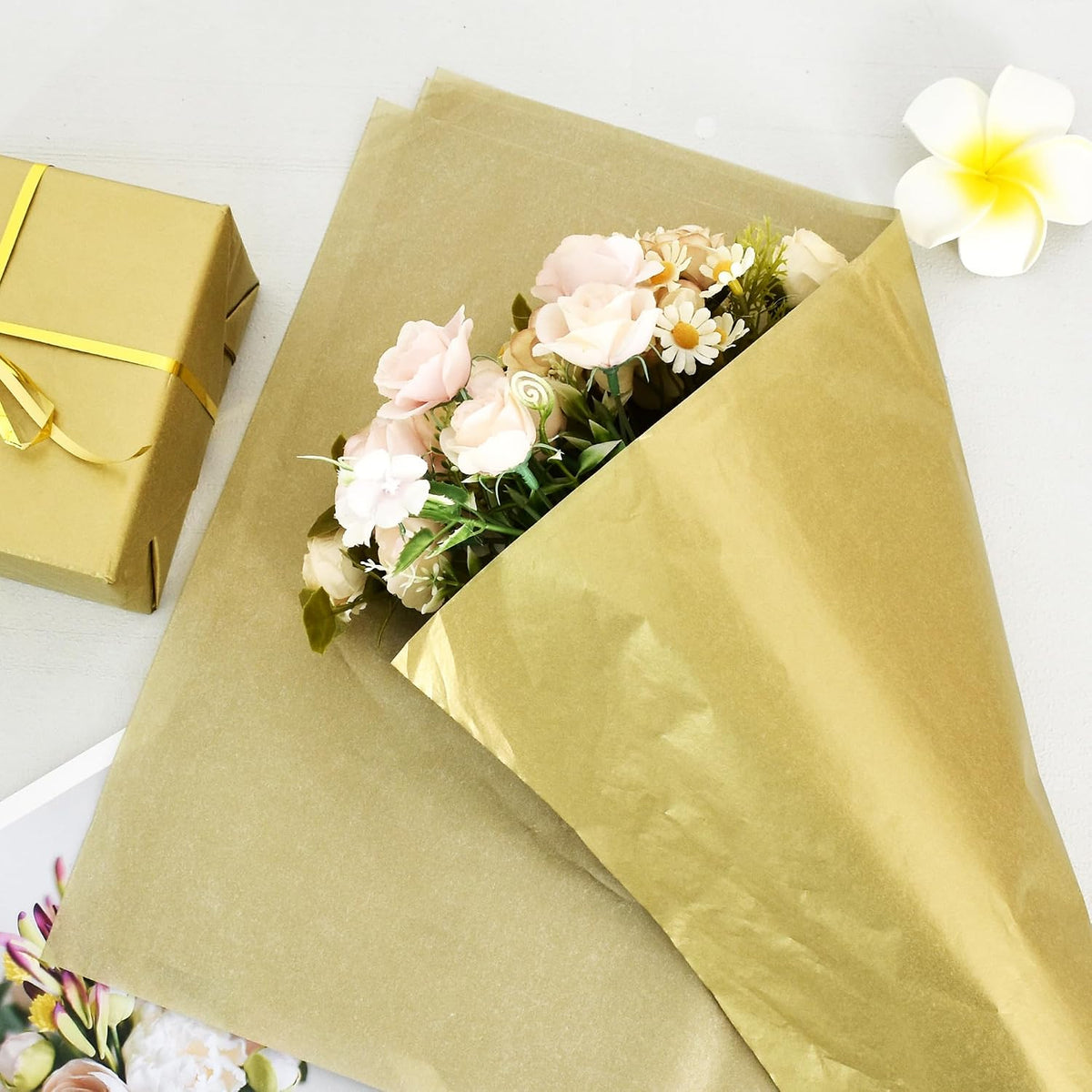 100 Sheets Gold Tissue Paper Bulk, Metallic Wrapping Tissue Paper for Gift Bags, 14 x 20 Inch Gift Wrap for Birthday