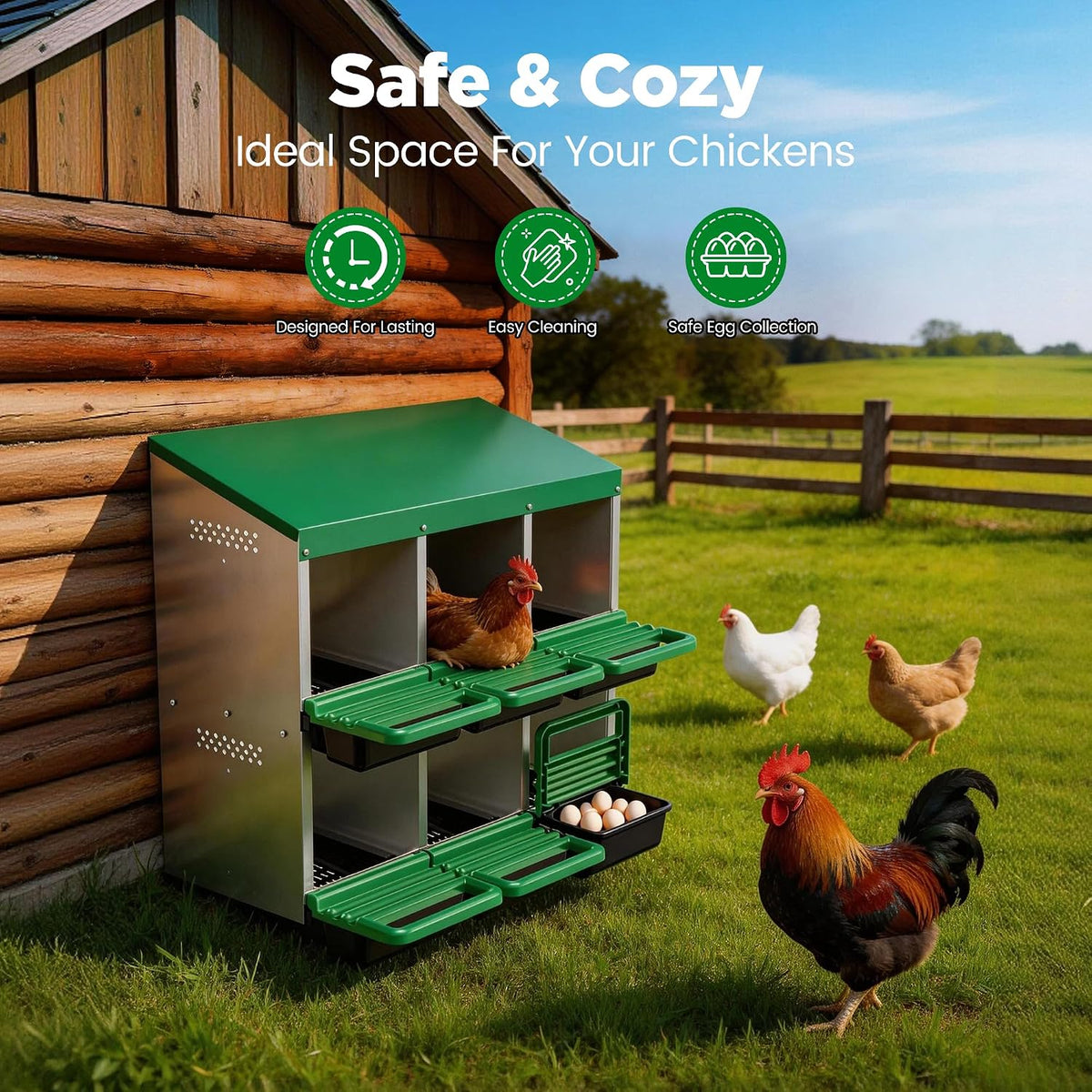 Chicken Nesting Box, 6 Compartments Egg Laying Nests Boxes for Hens