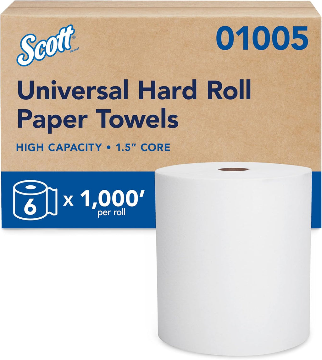 Hard Roll Paper Towels, Bulk, 6 Rolls x 1000' (01005)