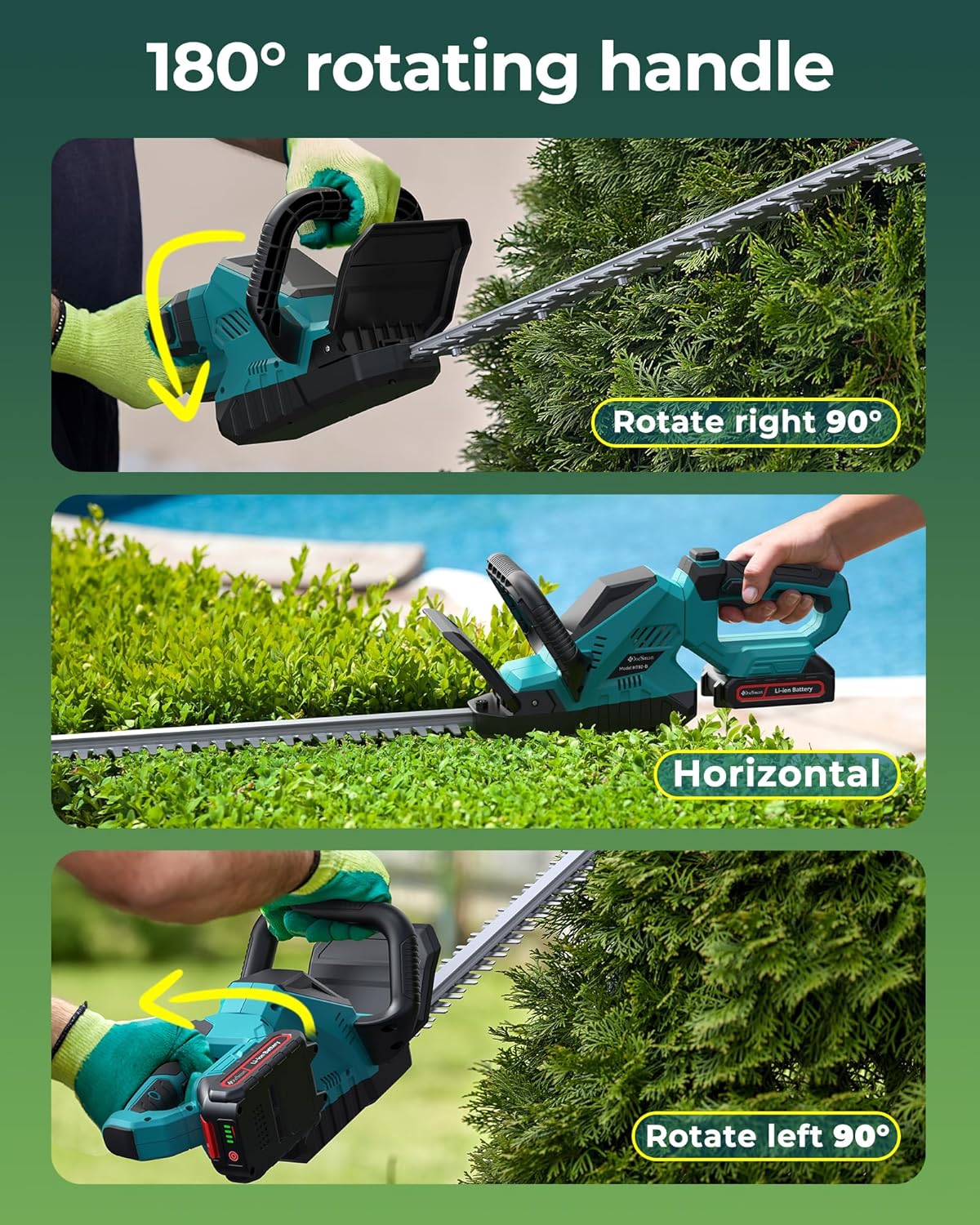 Hedge Trimmers Cordless with Battery, 3000RPM Brushless Motor | Electric Bush Clipper with 2 Pack Batteries, 20''