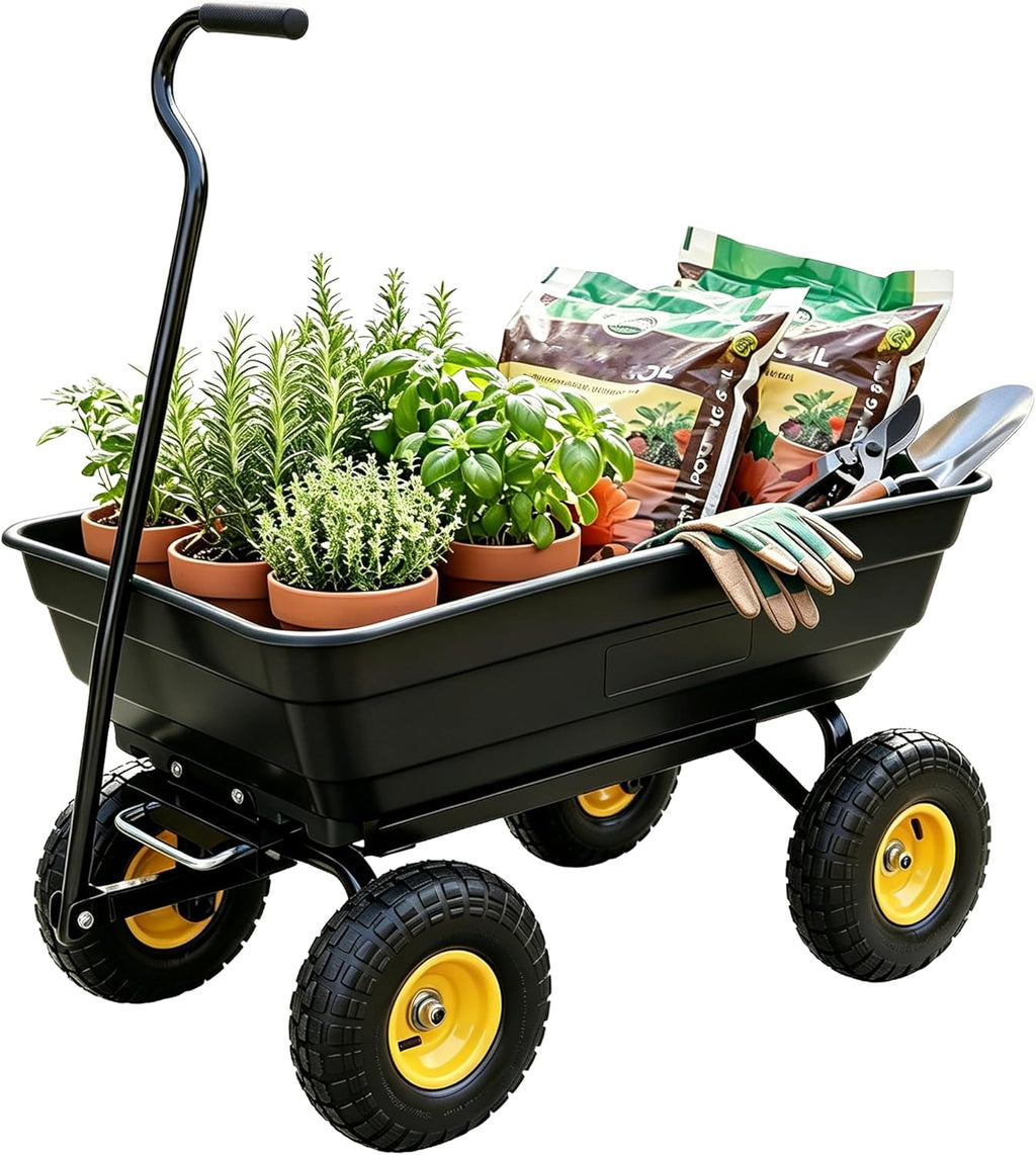 600 LBS Heavy Duty Garden Dump Cart,10" All-Terrain Wheels, 180° Rotating Handle, Yard Cart for Landscaping, Farm