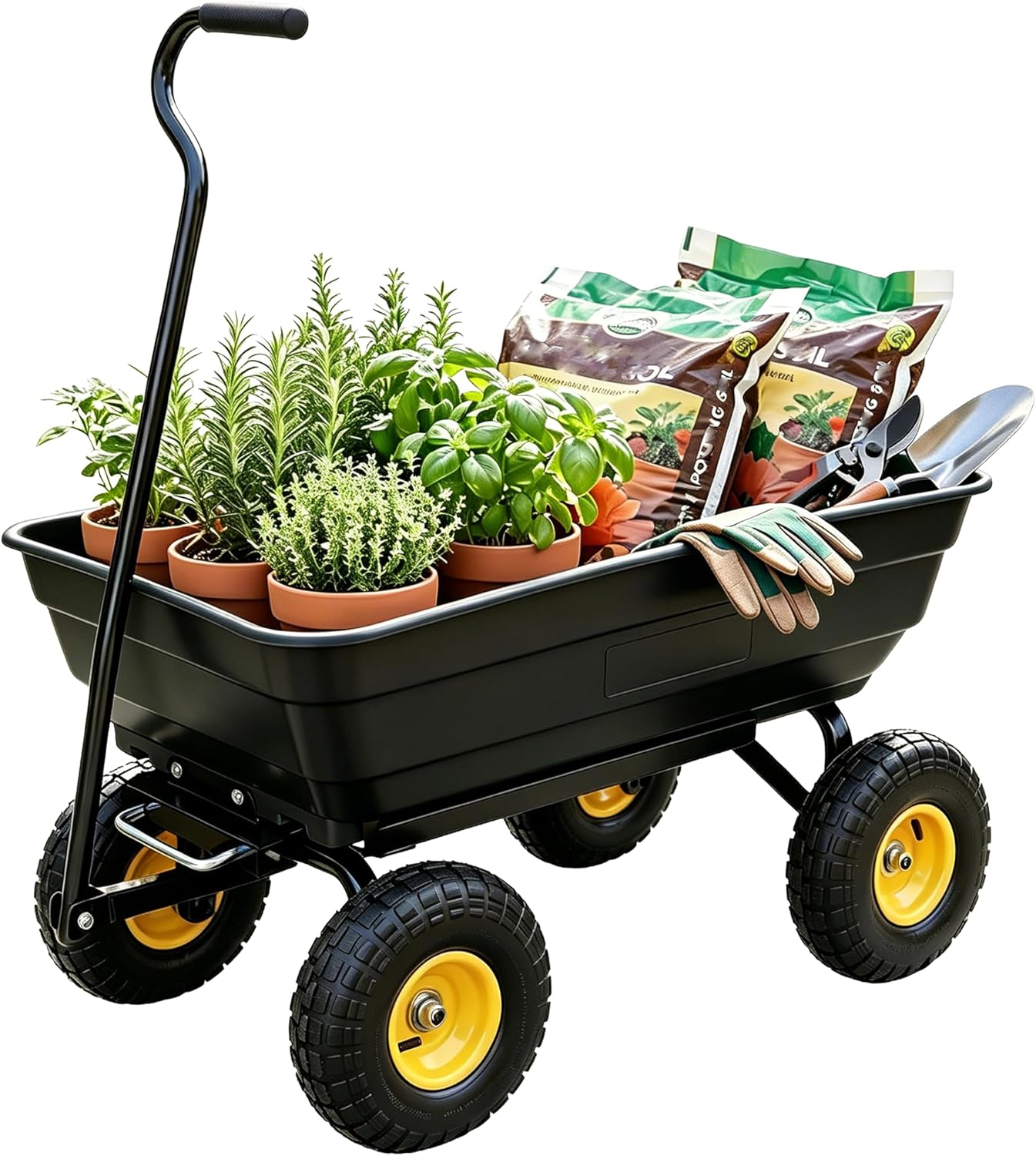 600 LBS Heavy Duty Garden Dump Cart,10" All-Terrain Wheels, 180° Rotating Handle, Yard Cart for Landscaping, Farm