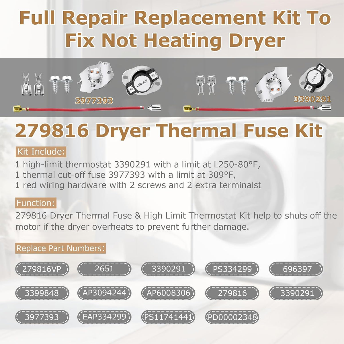 NED4655EW1 Heating Element Fit for Amana 279838 W10724237 NED4600YQ1