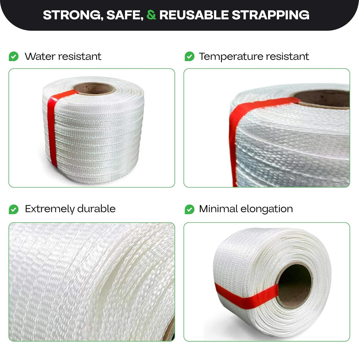 Woven Cord Strapping Coil 1/2" x 1500', 650 lbs - USA-Made