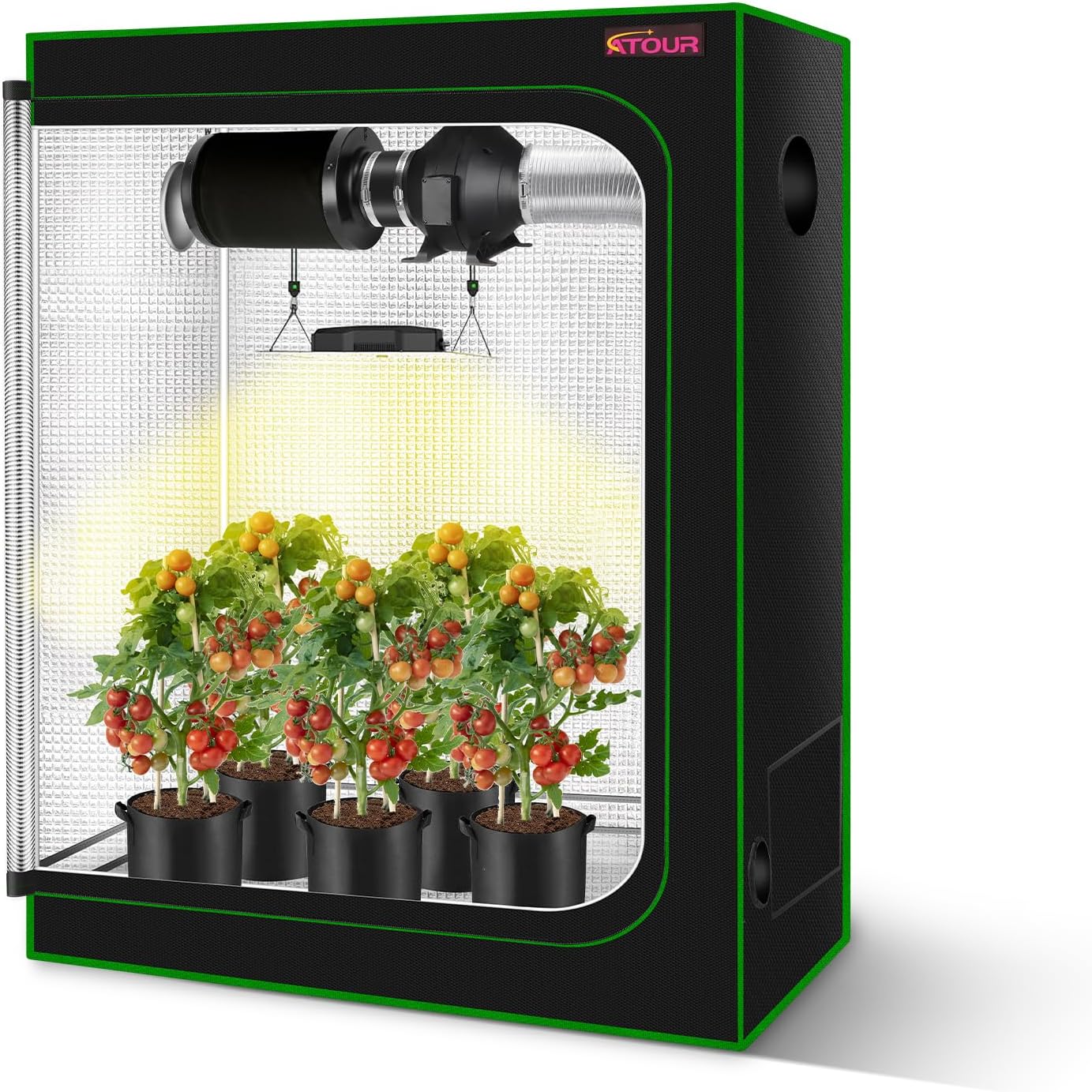 48”x24”x60” Grow Tent, Reflective 600D Mylar,Hydroponic Grow Tent with Observation Window and Floor Tray for Indoor