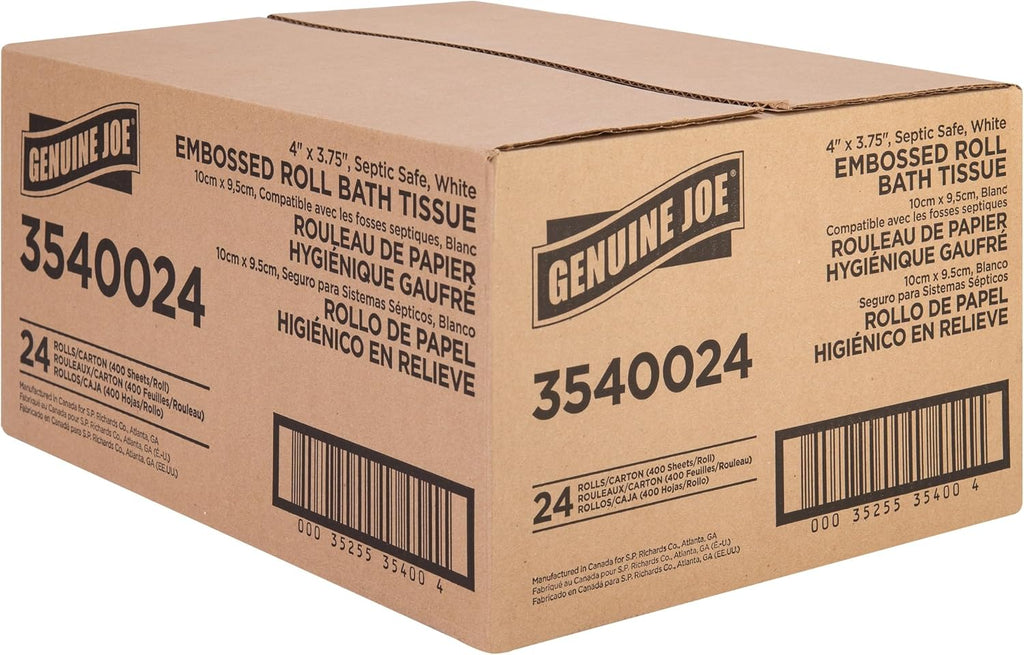 Embossed Bath Tissue, 2-Ply, Septic Safe, Individually Wrapped, 4" x 3.75", 400 Sheets/Roll, 24 Count