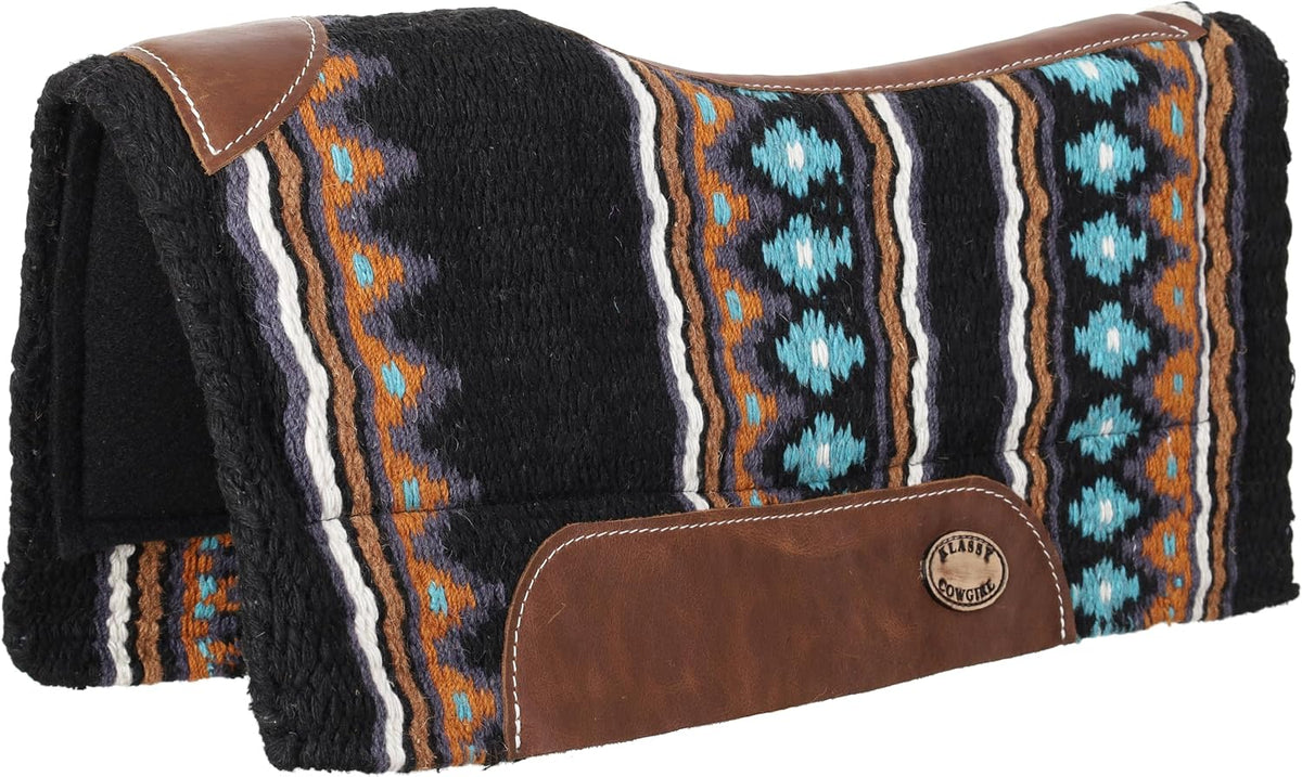 Barrel Style Orange, Black & Turquoise Memory Felt Saddle Pad, 28 inch x 30 inch