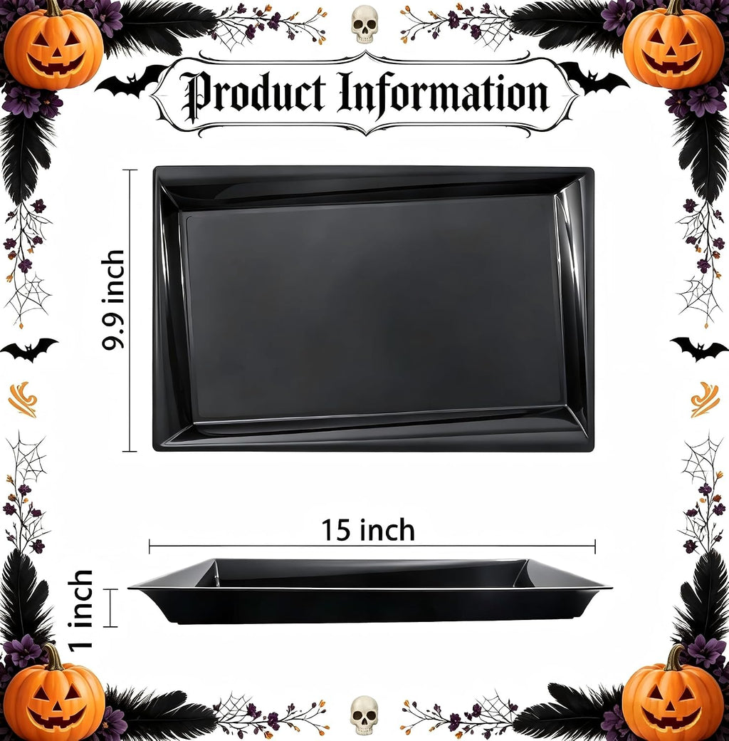 12 Pack Black Plastic Serving Trays and Platters (15 x 10 Inches)