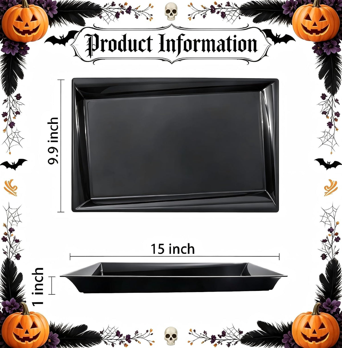 12 Pack Black Plastic Serving Trays and Platters (15 x 10 Inches)