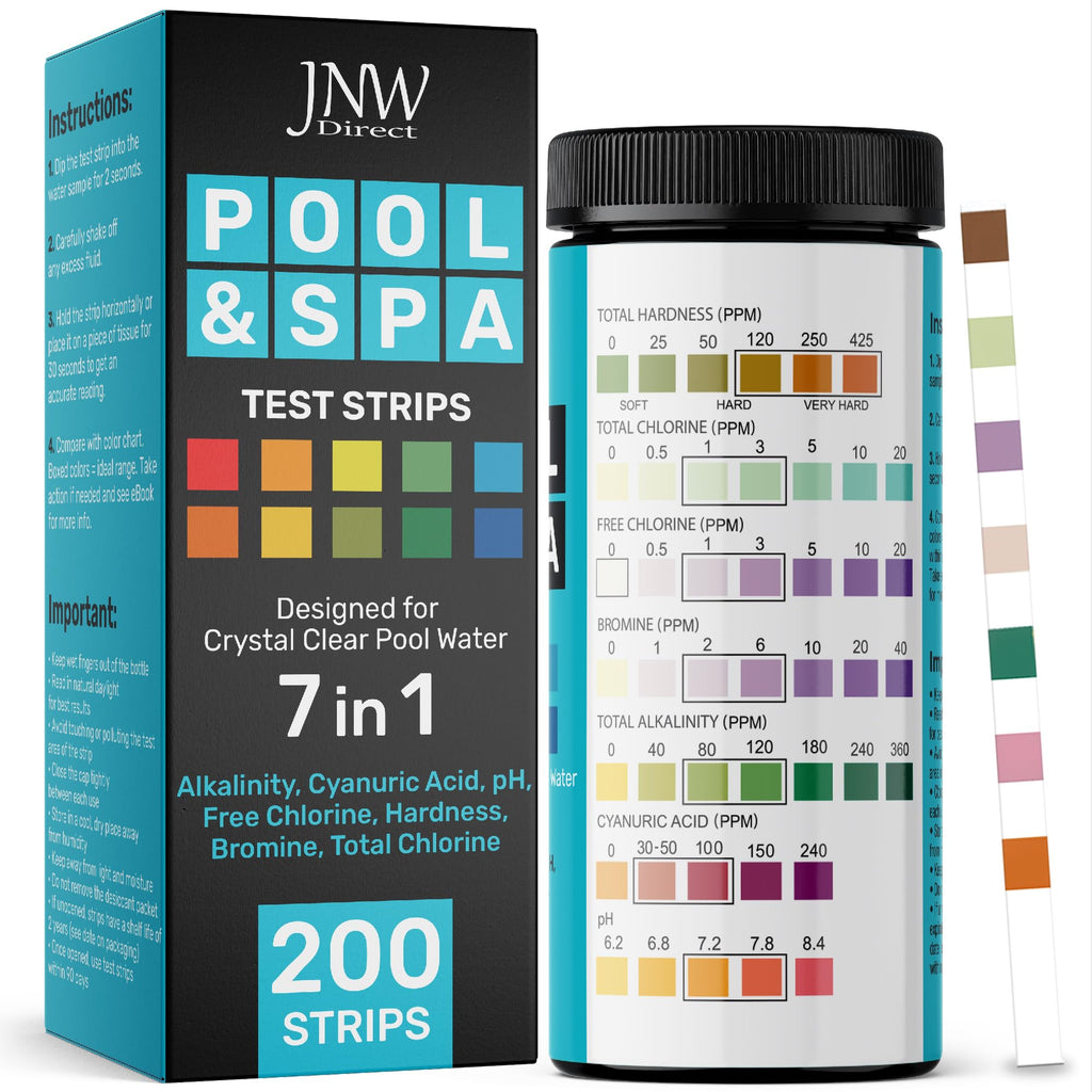 Pool Test Strips for Pools and Spas - 7 in 1 Water Test 200 Pack