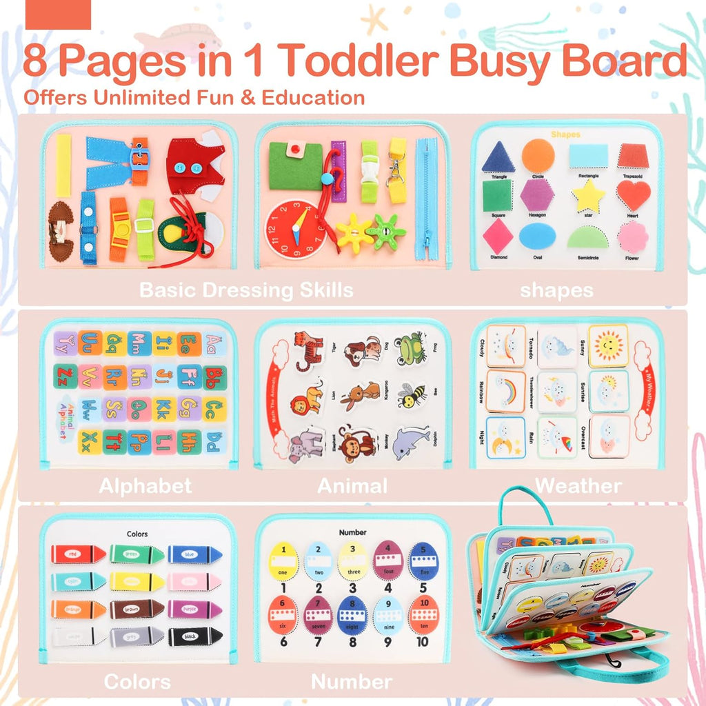 Toddler Busy Board Montessori Toys for Toddlers 1-3 Year Old Educational Activity Book Board Sensory Travel Toys Ages