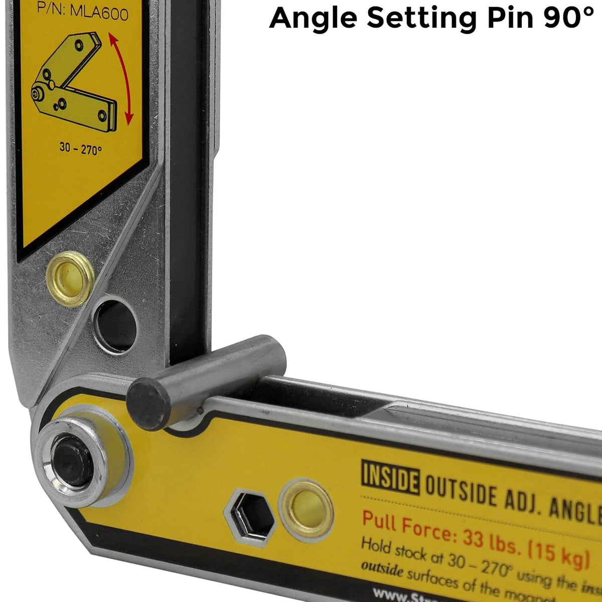 MLA600 Adjustable Angle Magnetic Welding Square, Inside/Outside Magnets, Angle Setting Pin, Magnetic Pull Force 33