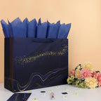 16.5'' Extra Large Blue Marble Gift Bag Set with Handles, Greeting Card, Tissue Papers and Stickers for Men Boys Kids