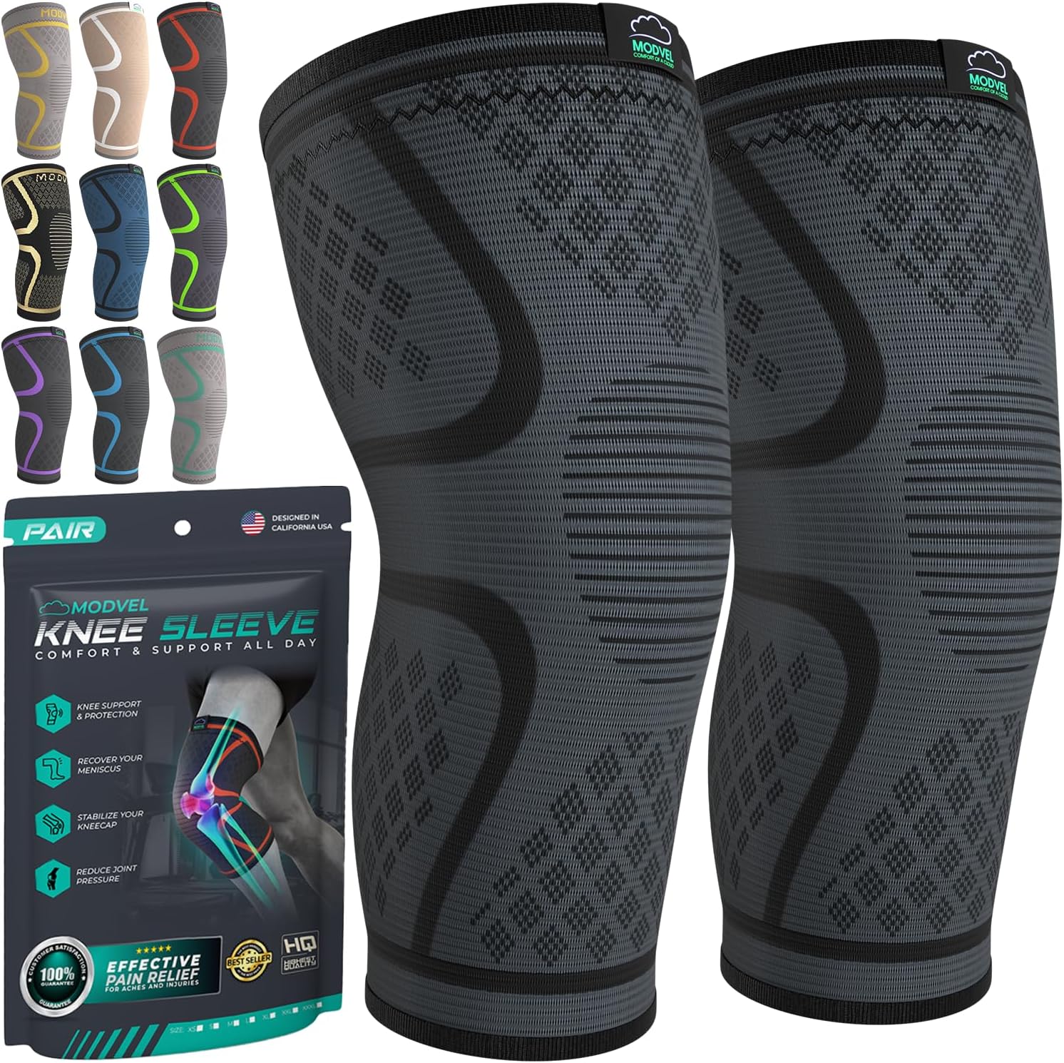 Compression Knee Brace for Women & Men - 2 Pack Knee Brace for Women Running Knee Pain, Knee Support Compression