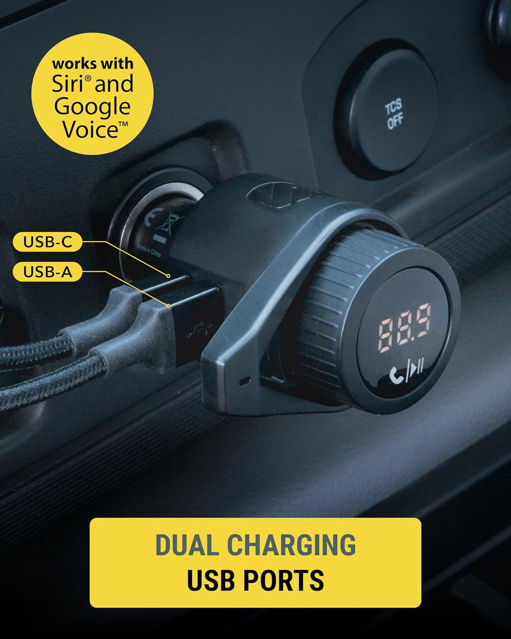 BTFM9 FM Bluetooth Transmitter Car, Dual 12W USB-C and USB-A Charging Ports, Fast Type C Car Charger, Wireless Radio
