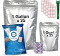 Food Storage Mylar Bags with Oxygen Absorbers, 50 PCS Kit (25 Gallon + 25 Quart), Heavy Duty Heat Sealable Resealable