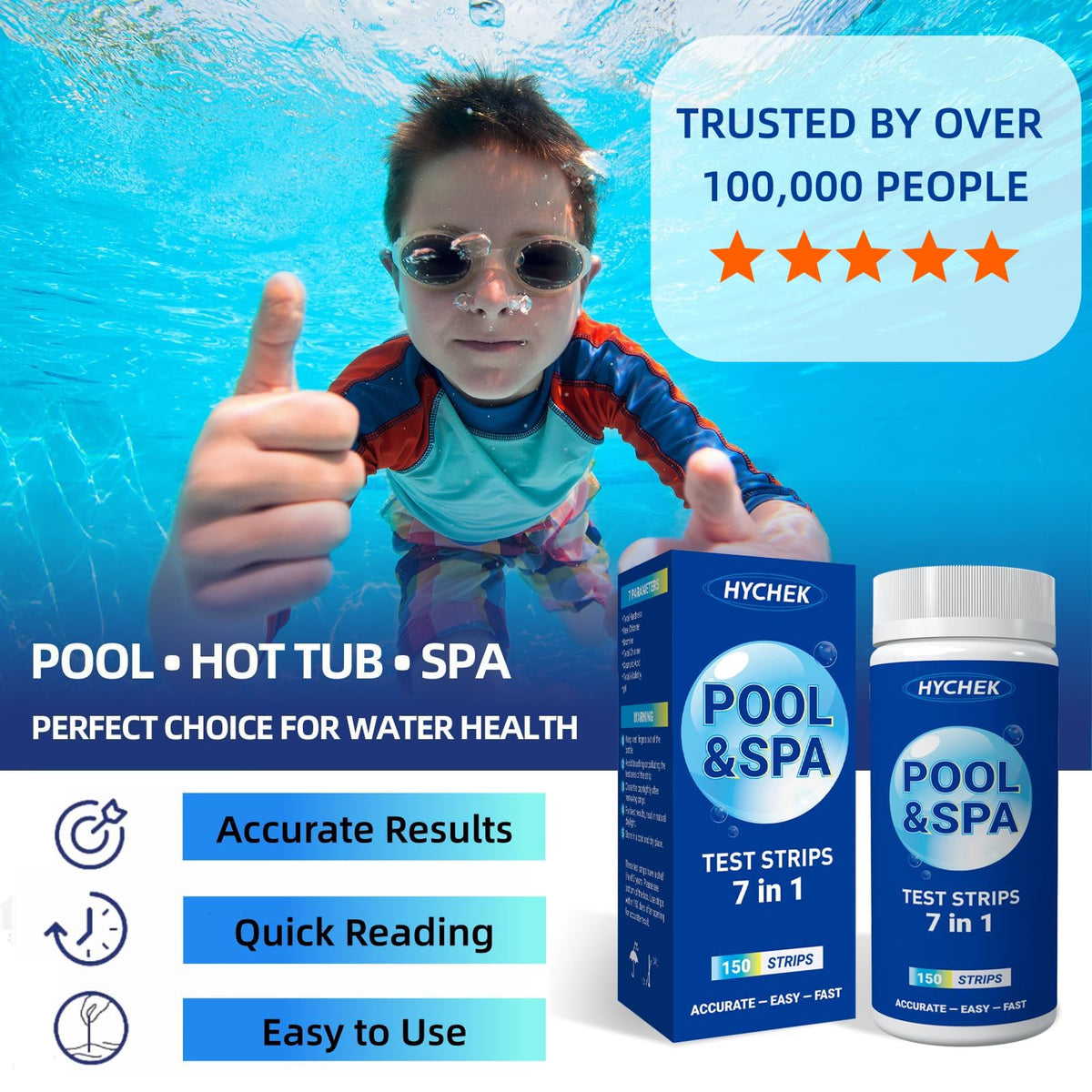 7 in 1 Accurate Pool Test Strips, 150-Count Hot Tub & Spa Test Strip