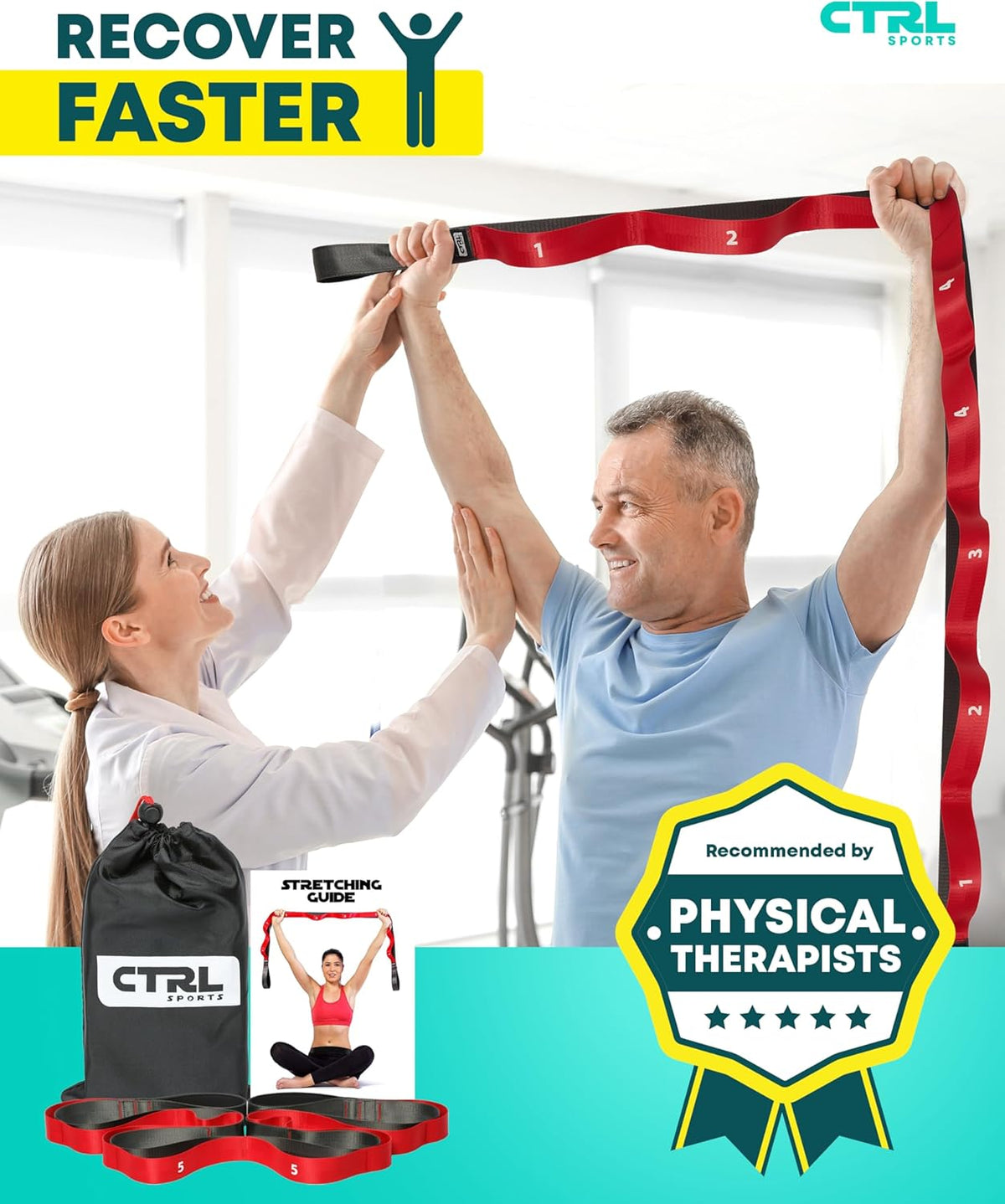 Stretching Strap with Loops, Non Elastic Stretch Band for Physical Therapy